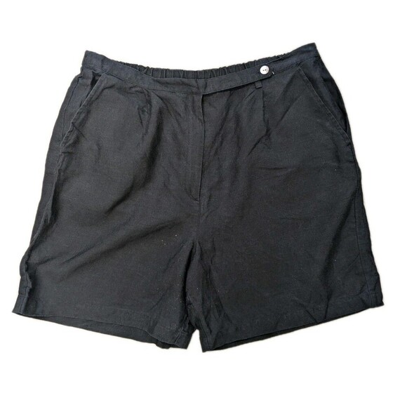 Cherokee Pants - Vintage Cherokee Black Linen Blend Shorts sz XL Mother Of Pearl Button Retro Y2K